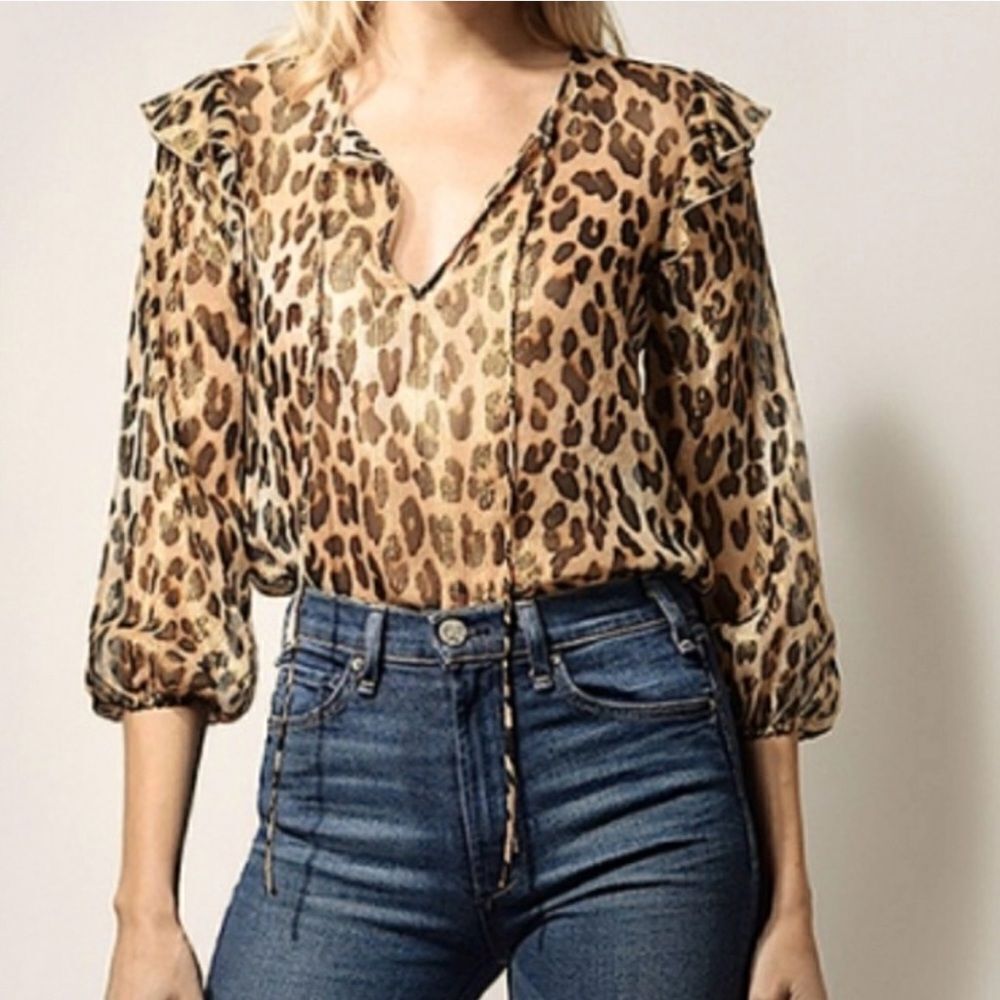 Alice + Olivia Animal Print Ruffle Blouse Sz Small NWOT